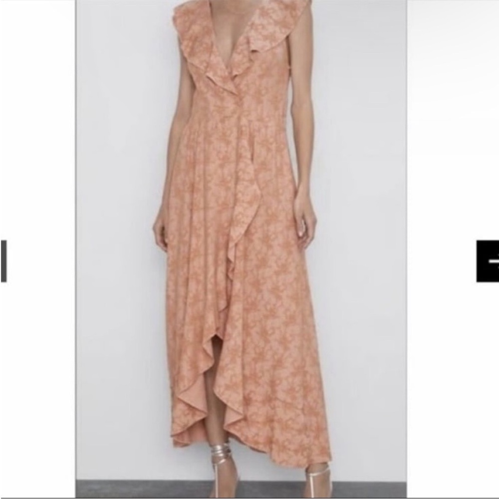 Zara Peach Floral High-Low Ruffle Dress